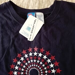 NEW SO XL Navy Blue Stars Graphic Patriotic Tee 4th Of July American Flag Women